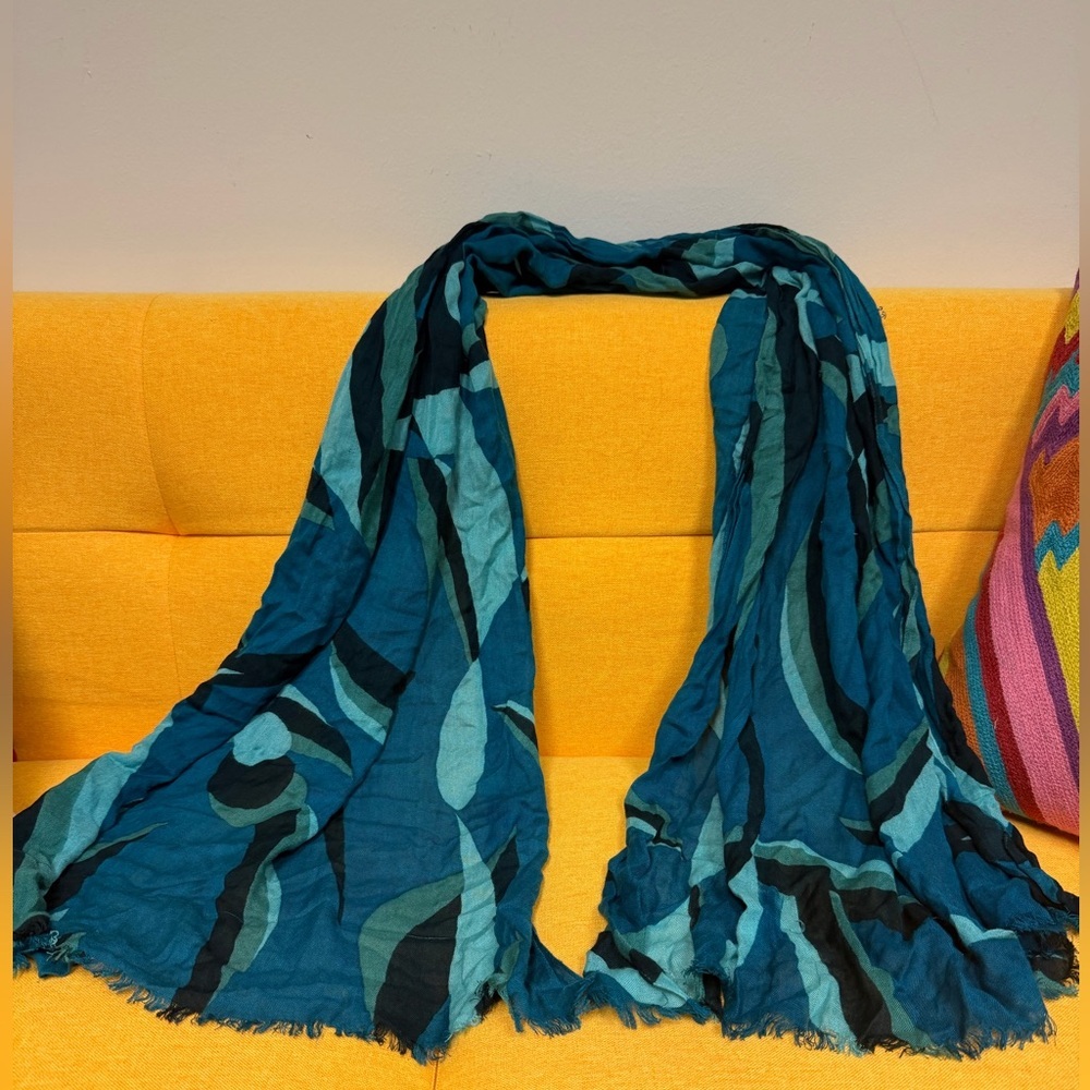 LOFT Teal & Navy Abstract Pattern Scarf